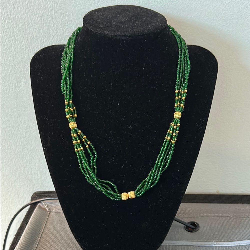 Vintage Green and Gold Seed Bead Necklace